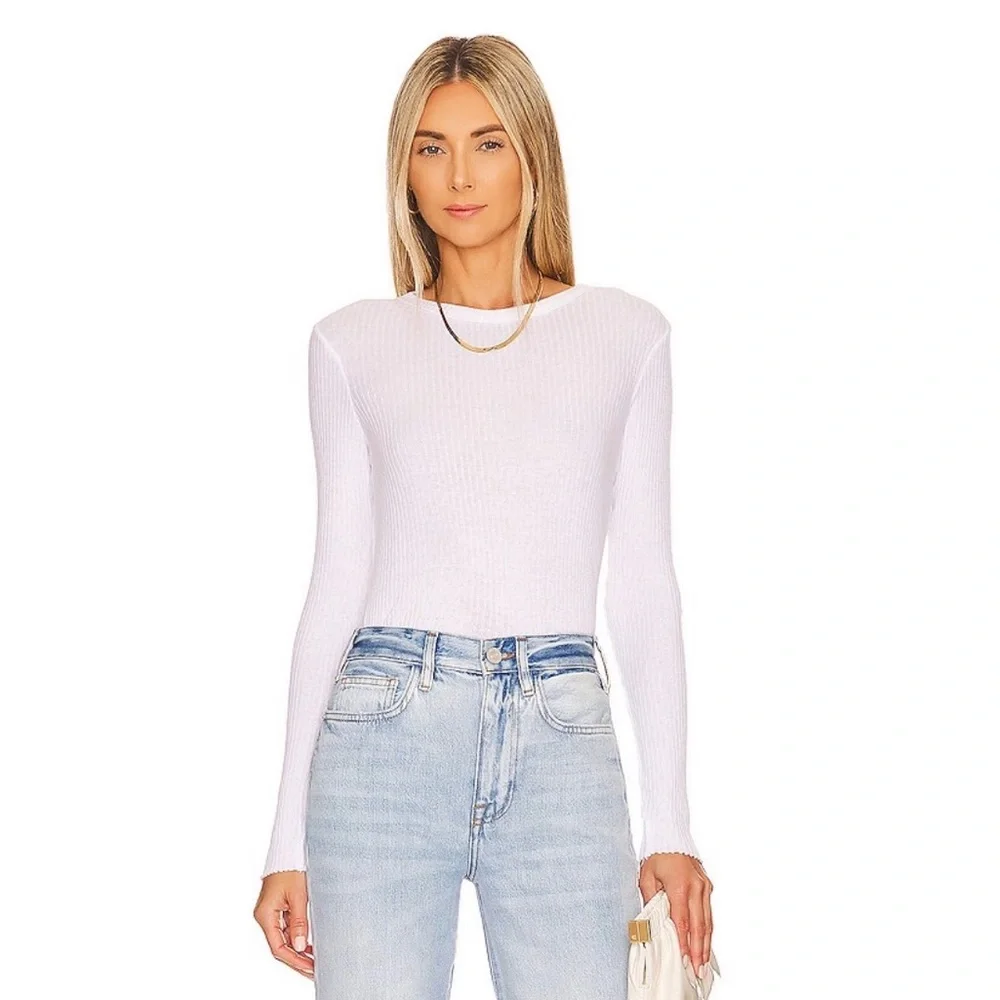 Brand New Enza Costa pointelle knit long sleeve crew neck top - Picture 1 of 6